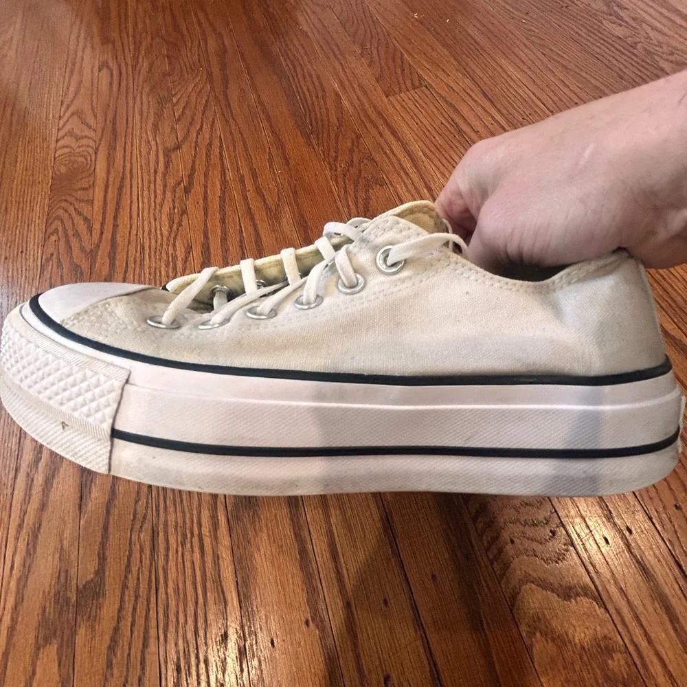 Cream Canvas Platform Sneakers - Women's Low Top